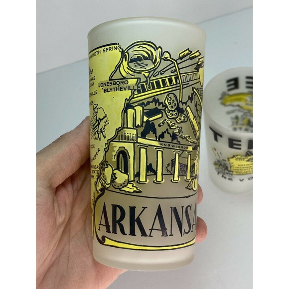 VTG 70’s 3PC HAZEL ATLAS Yellow Souvenir Tumblers Glasses, H3”XW2.5” AR, TN & NC - Picture 2 of 8
